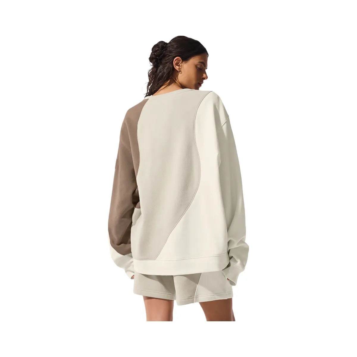 Alo Women's Make Waves Crew Neck Pullover - Ivory/Bone/Gravel