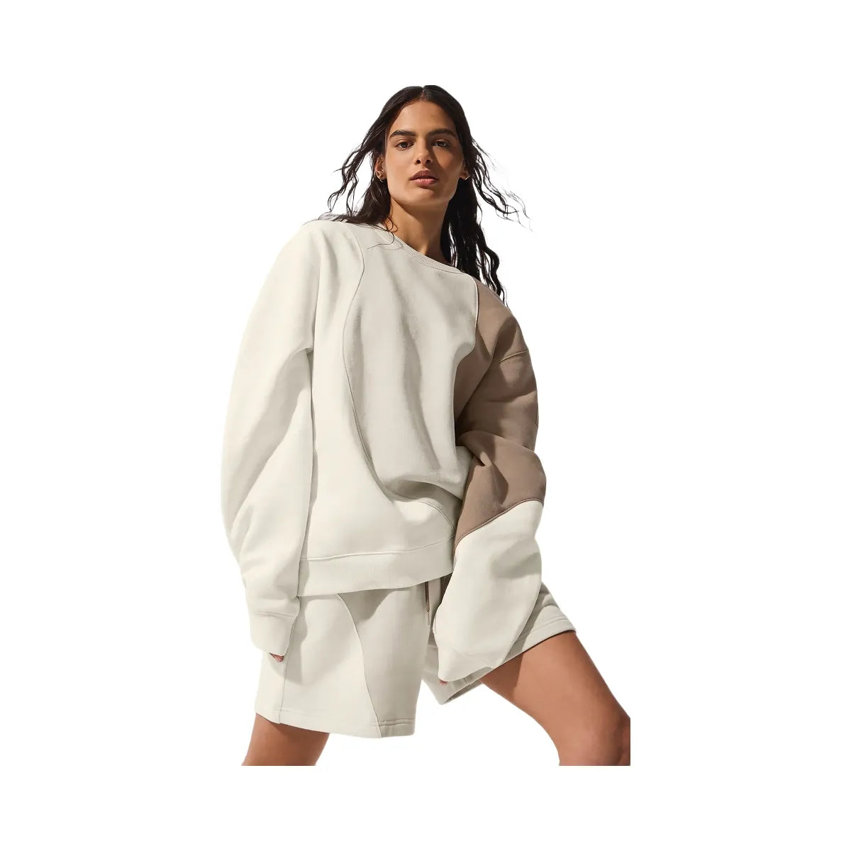 Alo Women's Make Waves Crew Neck Pullover - Ivory/Bone/Gravel