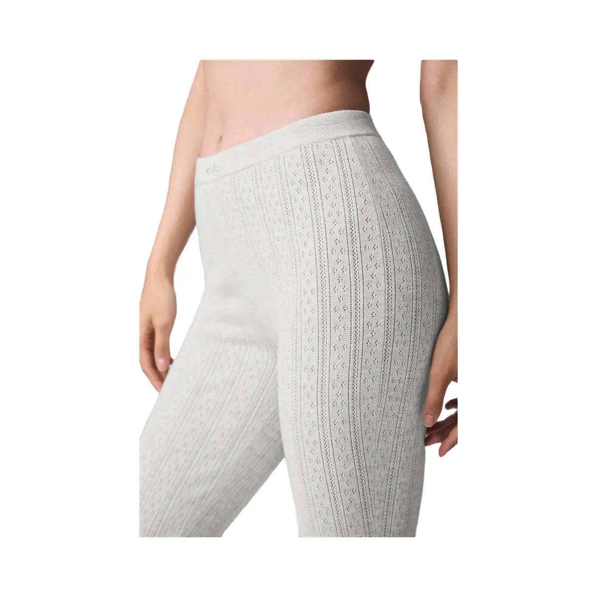 Alo Women's Pointelle Sweater High-Waist Be Mine Legging - Light Grey Heather