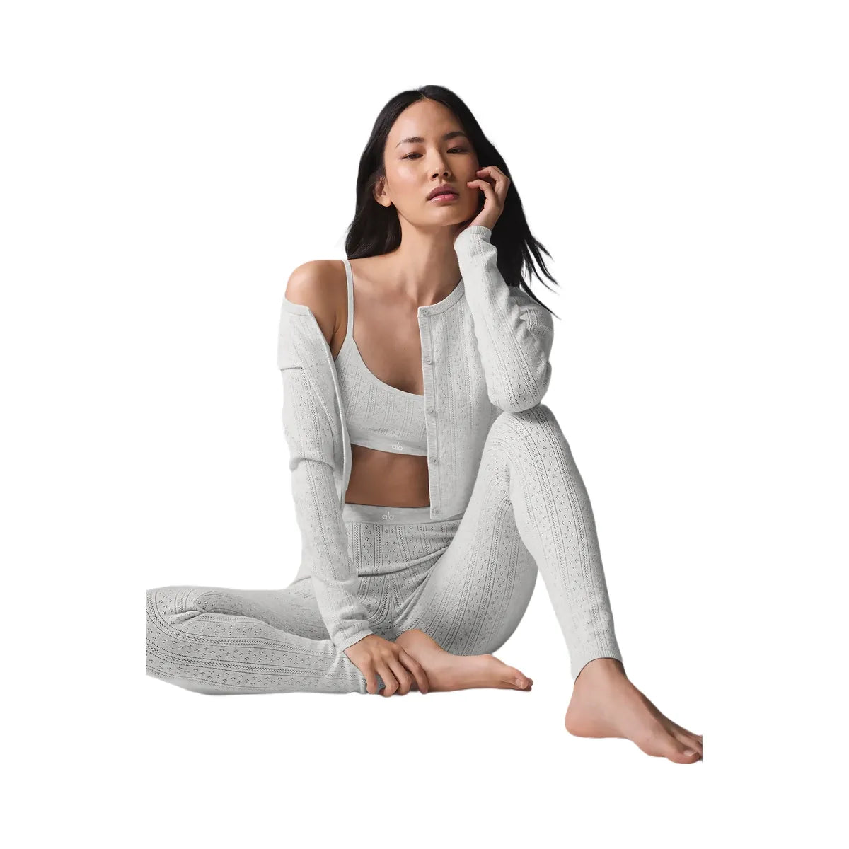 Alo Women's Pointelle Sweater High-Waist Be Mine Legging - Light Grey Heather