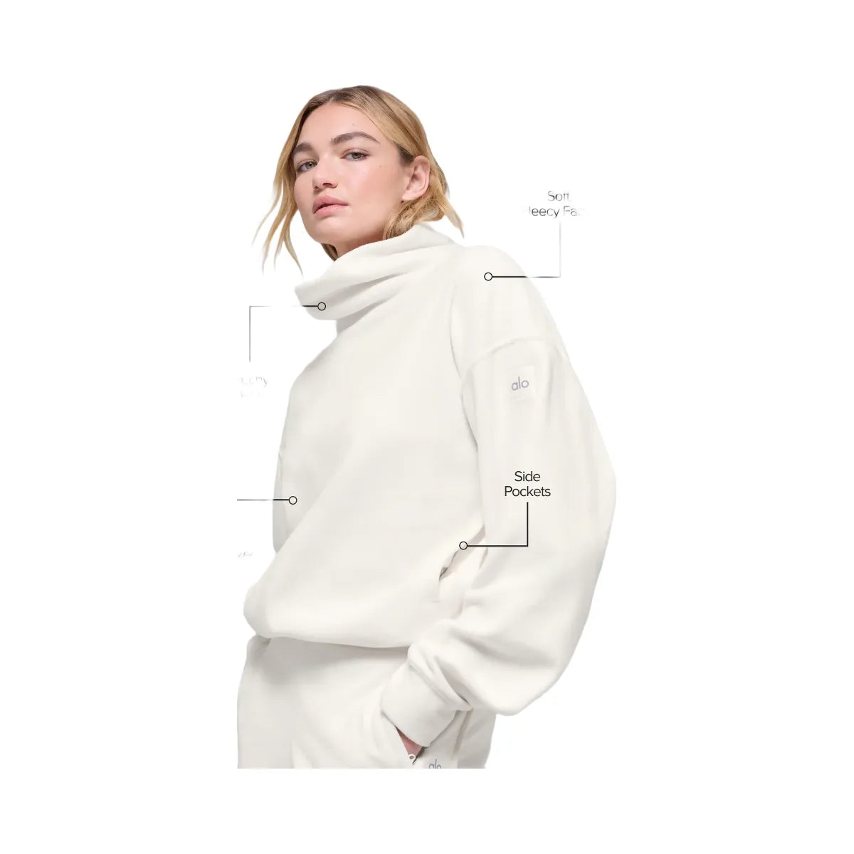 Alo Women's Polar Fleece Hazy Pullover - Ivory