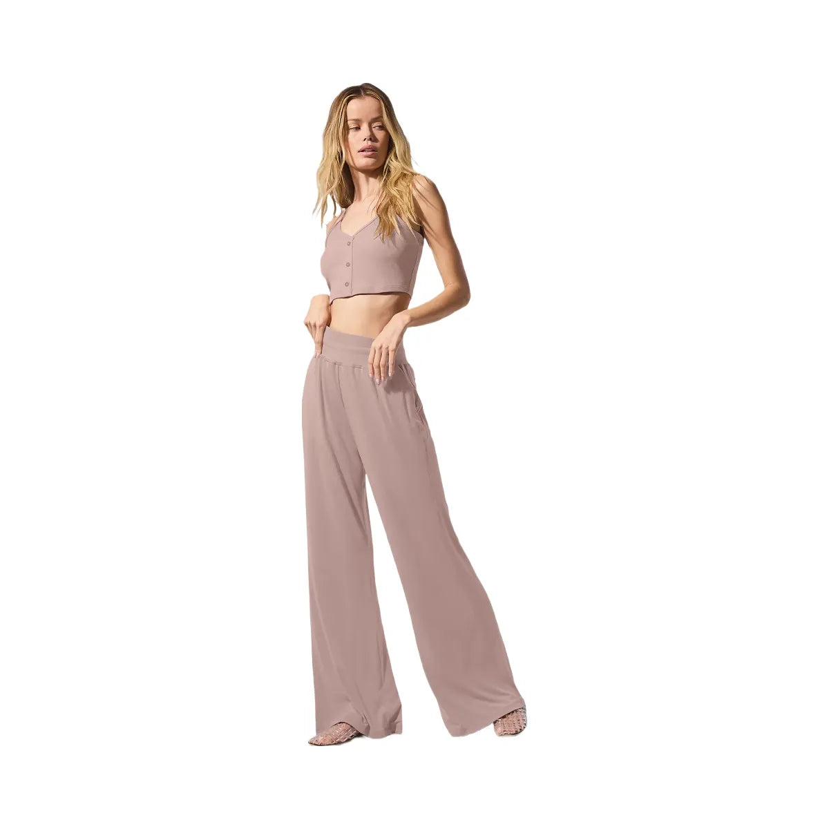 Alo Women's Semi-Sheer Delicate Lounge Flare Pant - Taupe