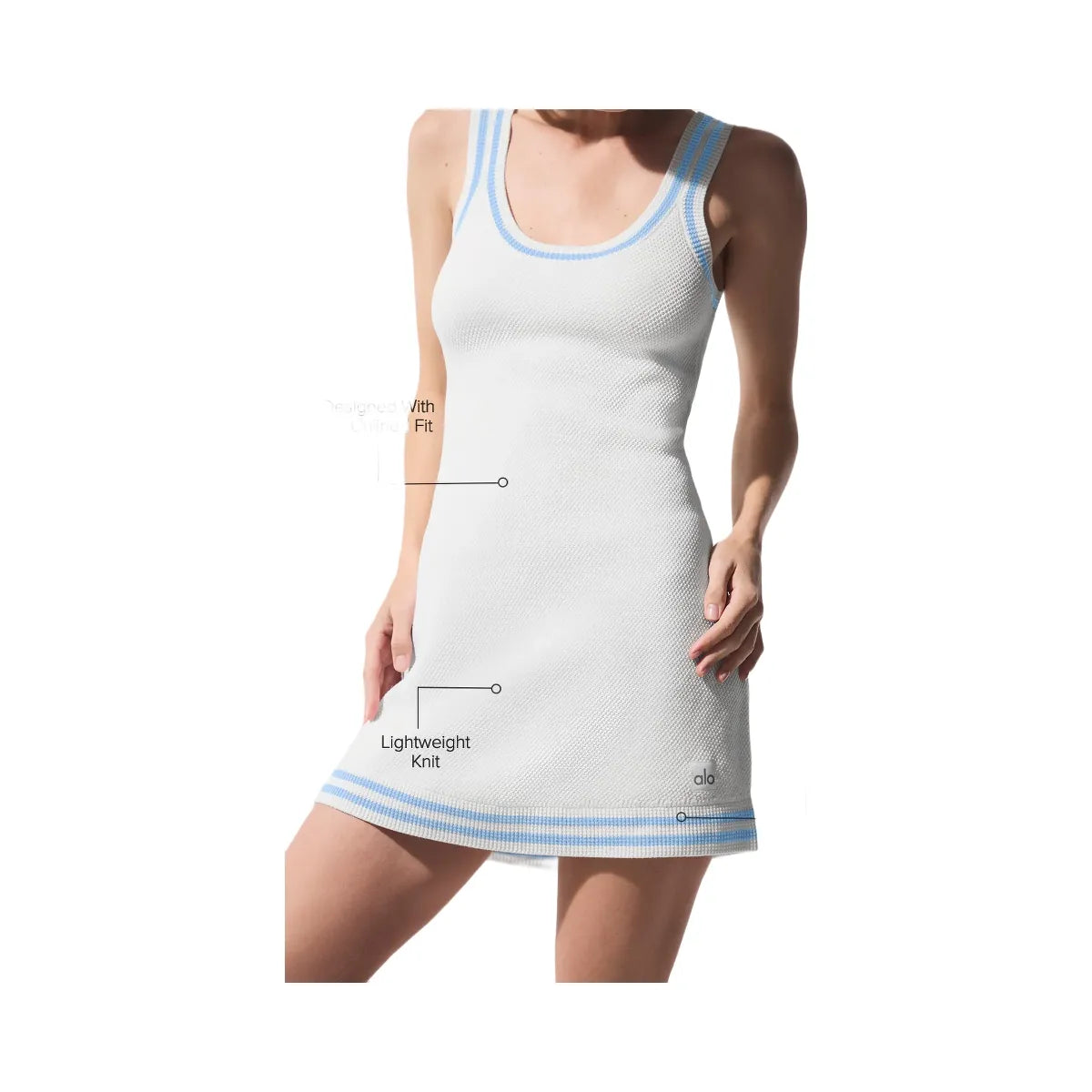 Alo Women's Tennis Club Sweater Knit Dress - White/Seashell Blue