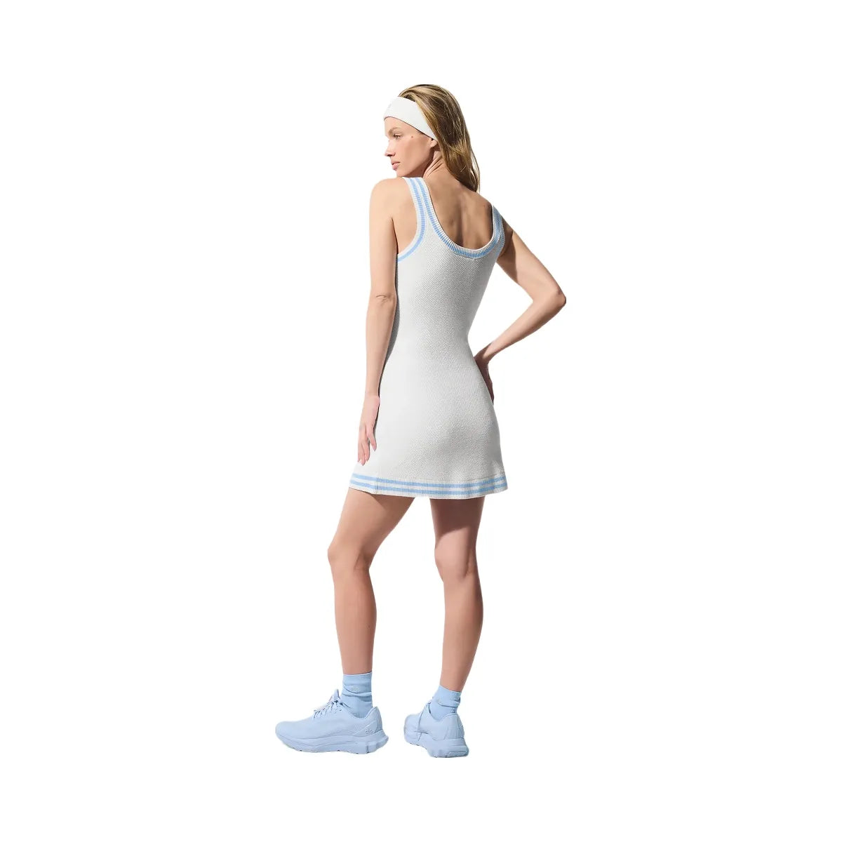 Alo Women's Tennis Club Sweater Knit Dress - White/Seashell Blue