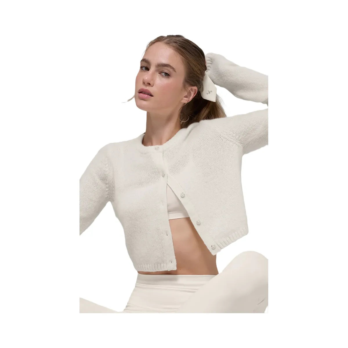 Alo Women's Wool Cashmere New Class Cropped Cardigan - Ivory