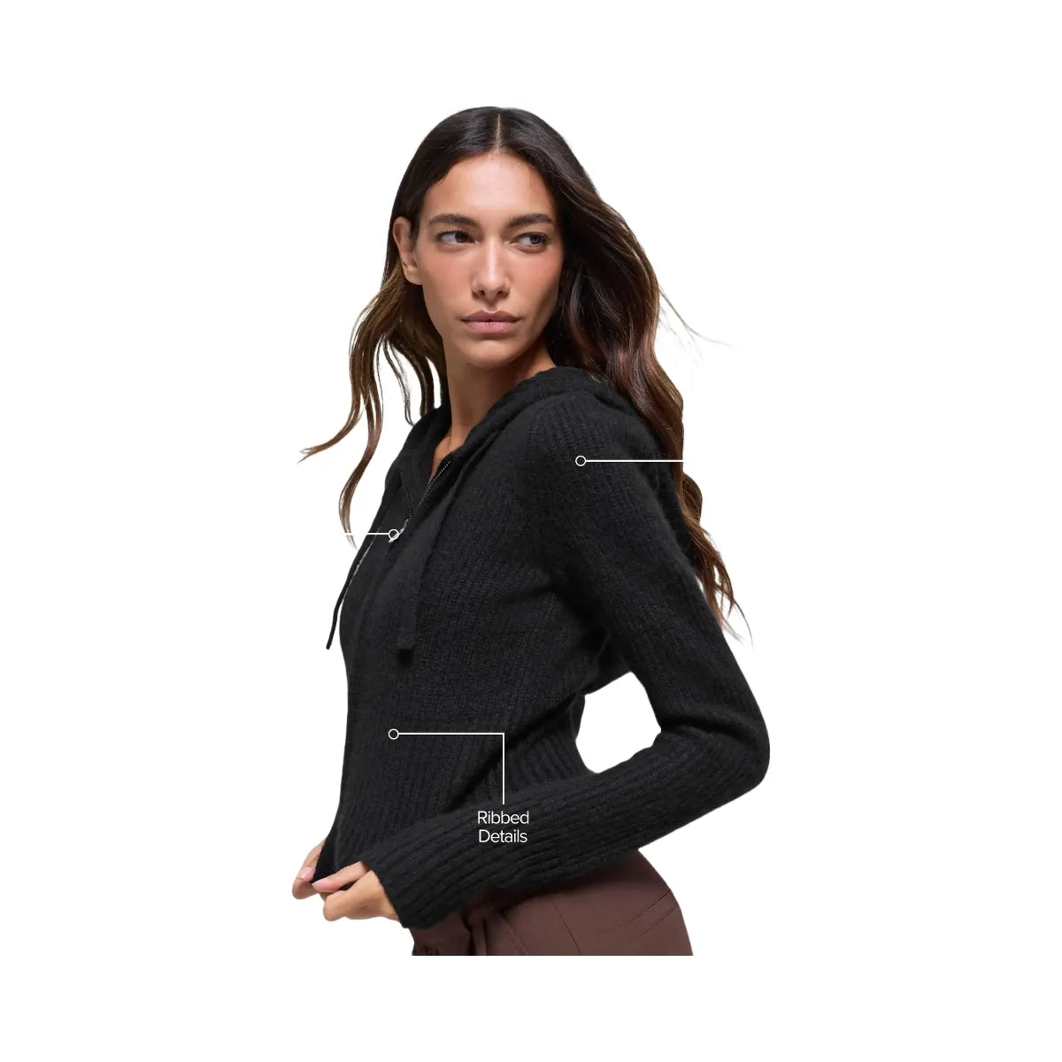 Alo Women's Wool Cashmere Ribbed Noble Full Zip Hoodie - Black