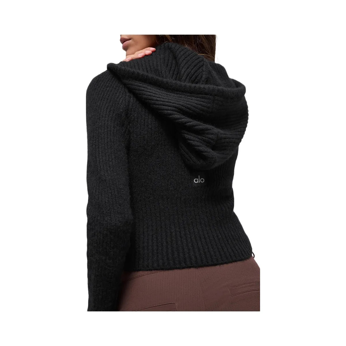 Alo Women's Wool Cashmere Ribbed Noble Full Zip Hoodie - Black
