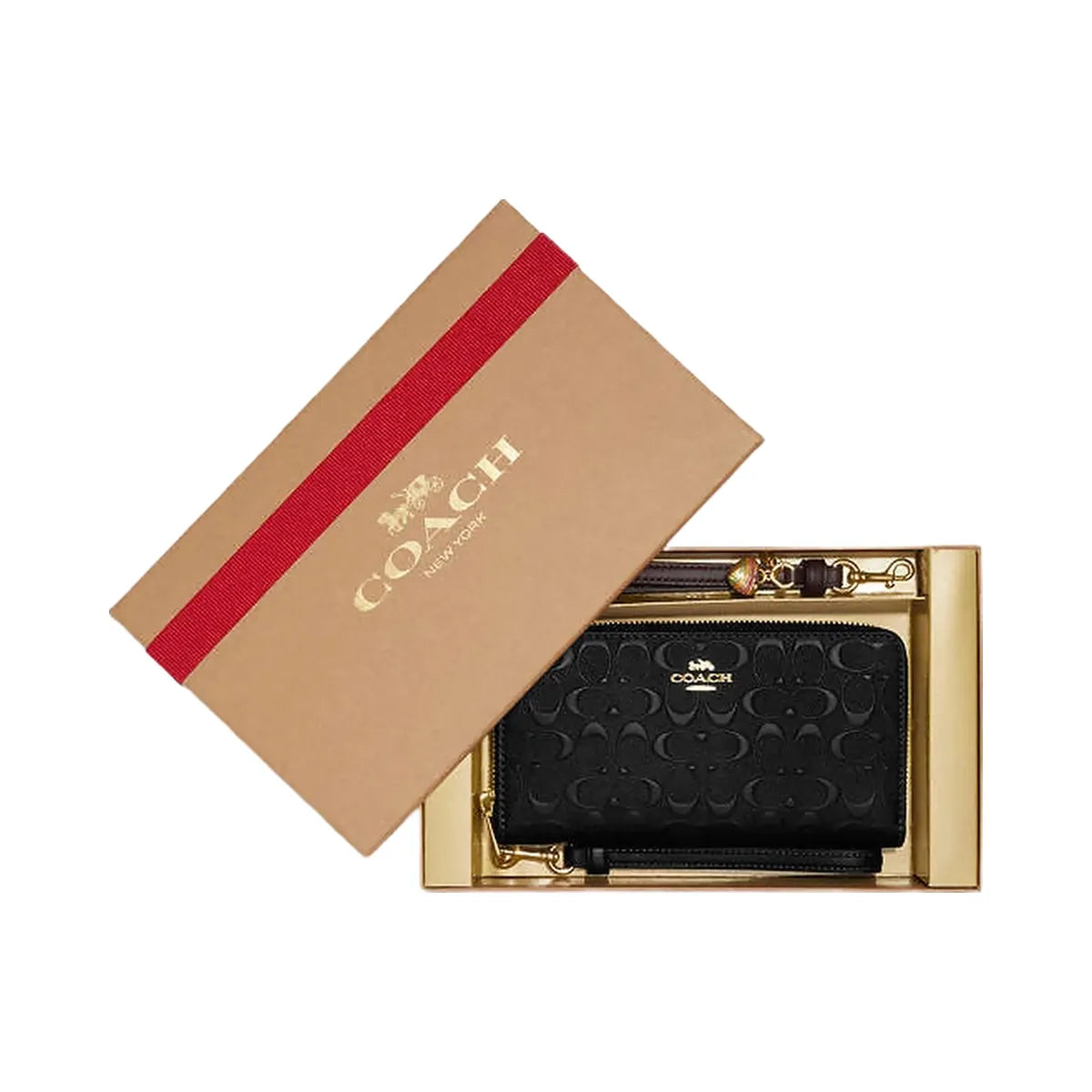 Coach Boxed Long Zip Around Wallet In Signature Leather Gold-Black