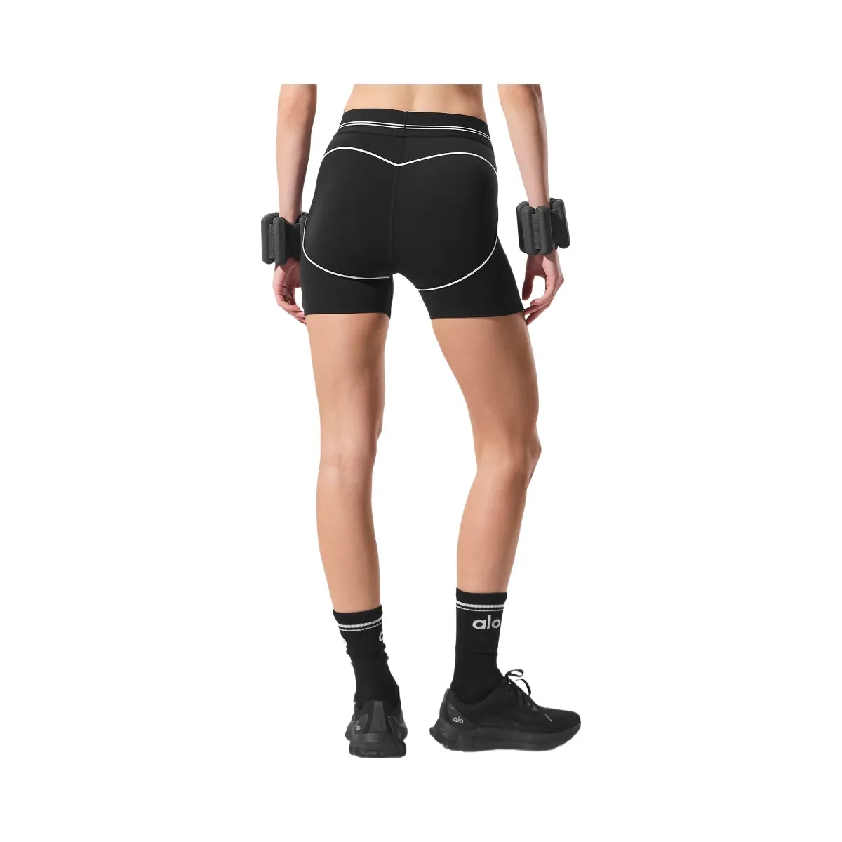 Alo Women's 4” Airbrush High-Waist Heart Throb Shorts - Black/White