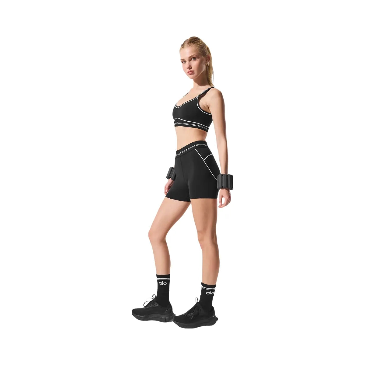 Alo Women's 4” Airbrush High-Waist Heart Throb Shorts - Black/White