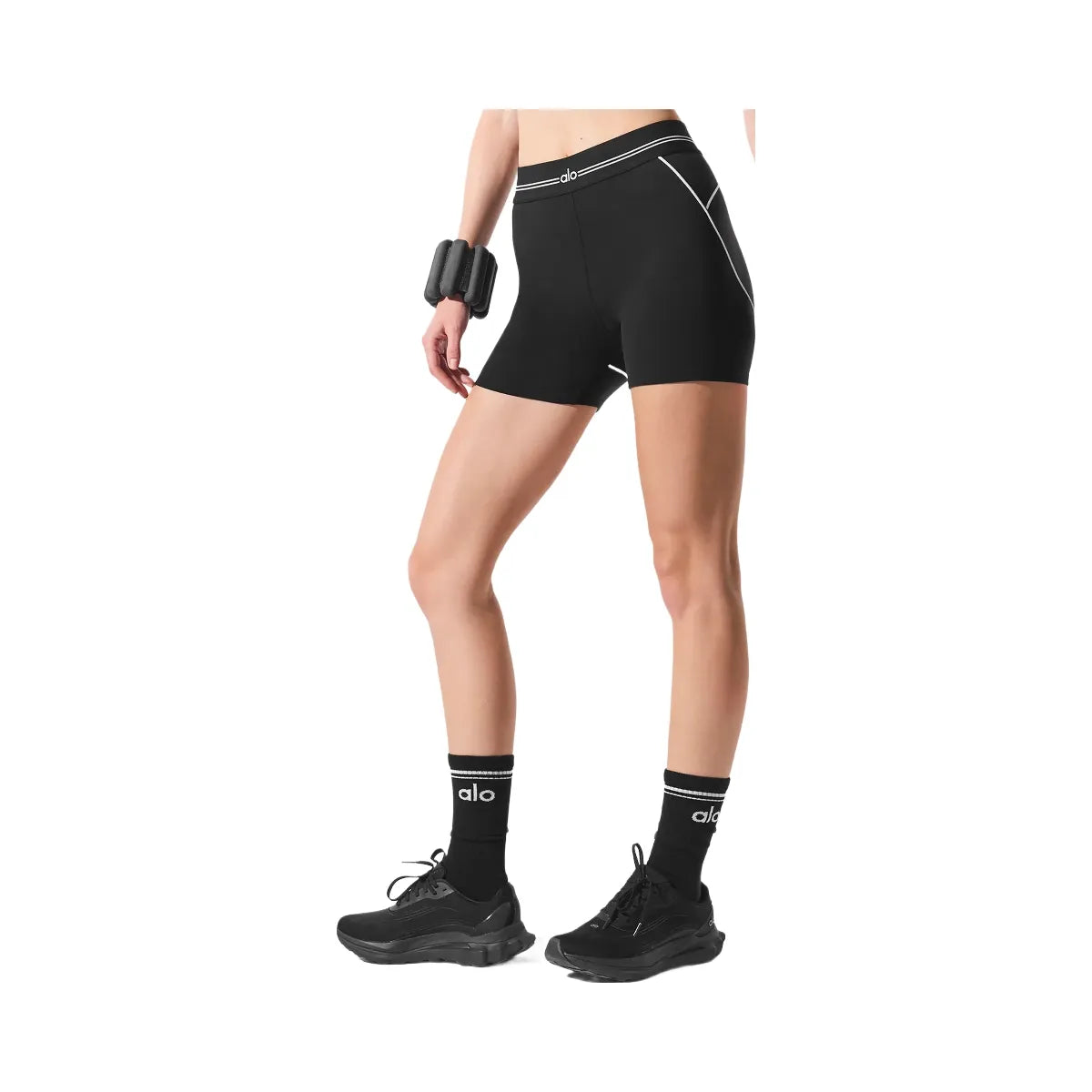 Alo Women's 4” Airbrush High-Waist Heart Throb Shorts - Black/White