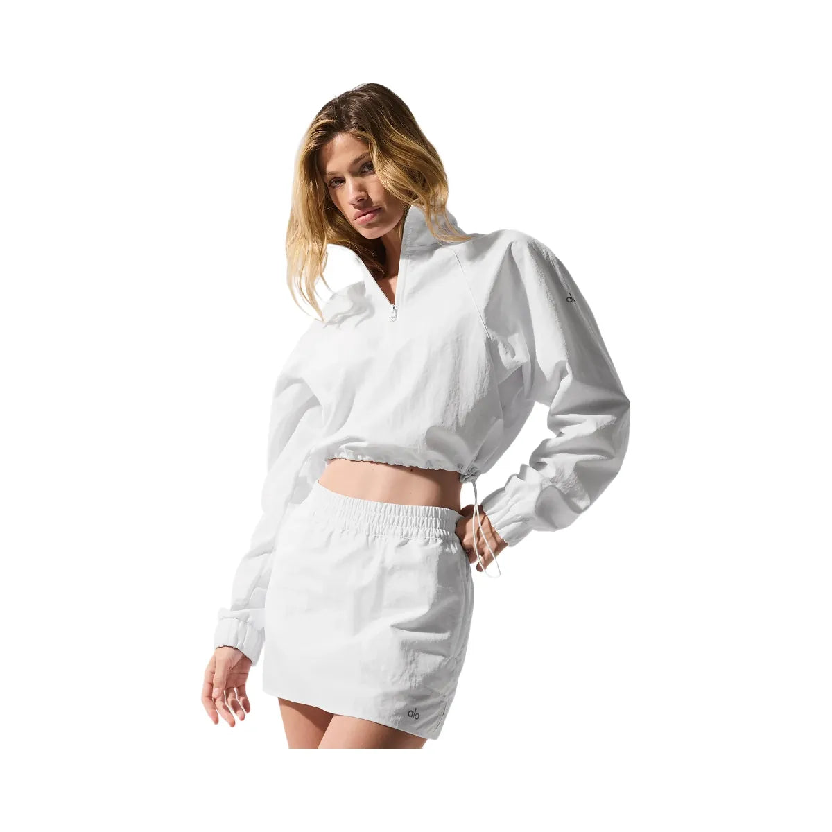 Alo Women's Cropped 1/4 Zip Alumni Pullover - White
