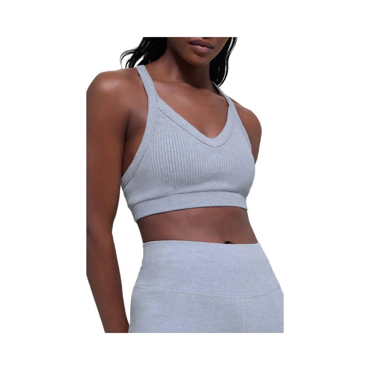 Alo Women's Seamless Two Tone Rib Bra - Winter Frost Heather