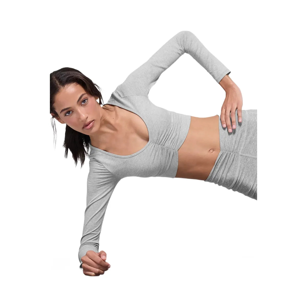 Alo Women's soft Intuition Long Sleeve Bra - Athletic Heather Grey