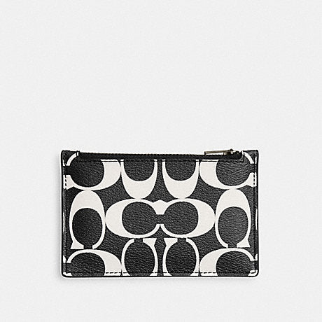 Coach Card Case With Money Clip In Signature Canvas Signature Canvas-Gunmetal-Charcoal-Black