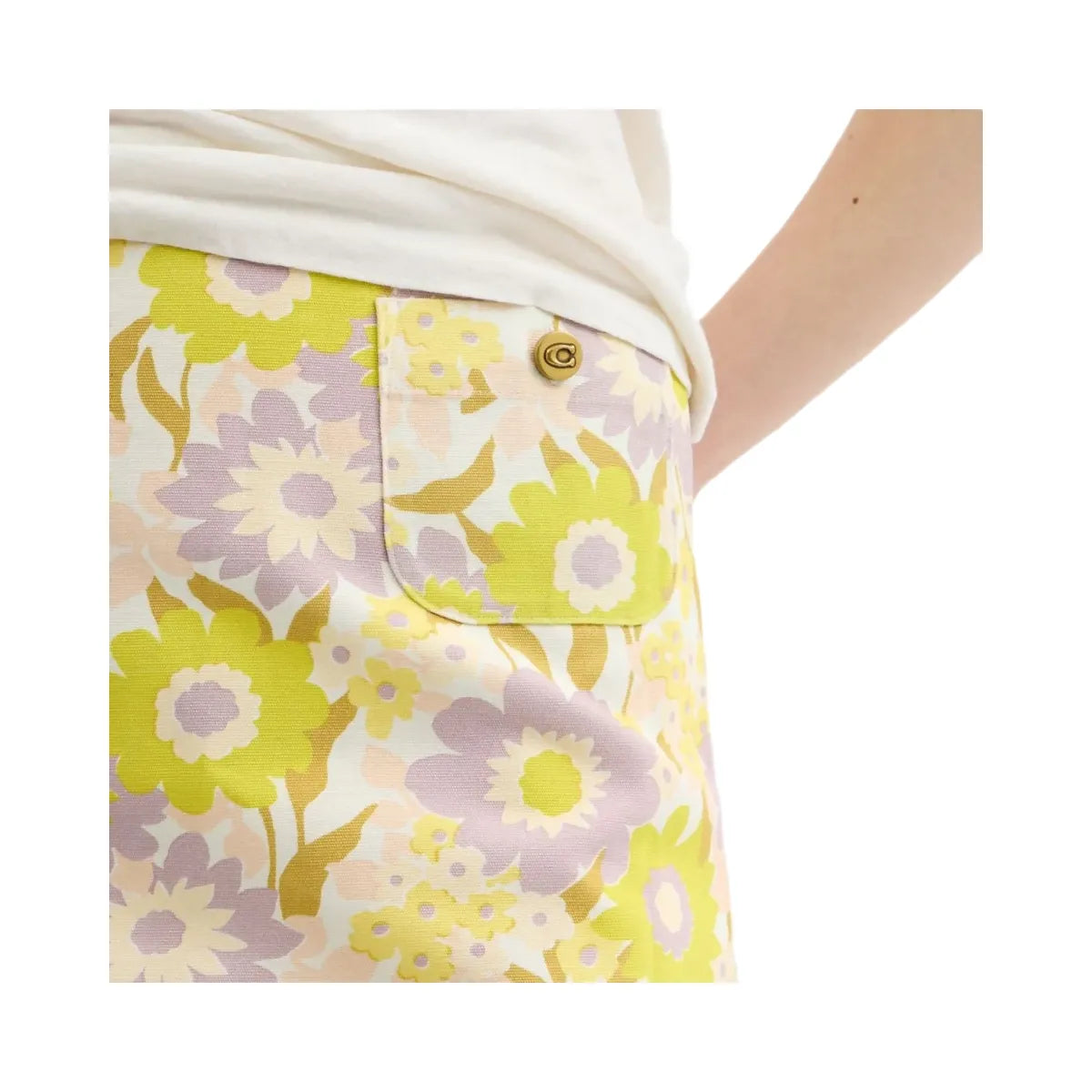 Coach Cotton Canvas Mini Skirt In Regenerative Cotton Yellow Floral
