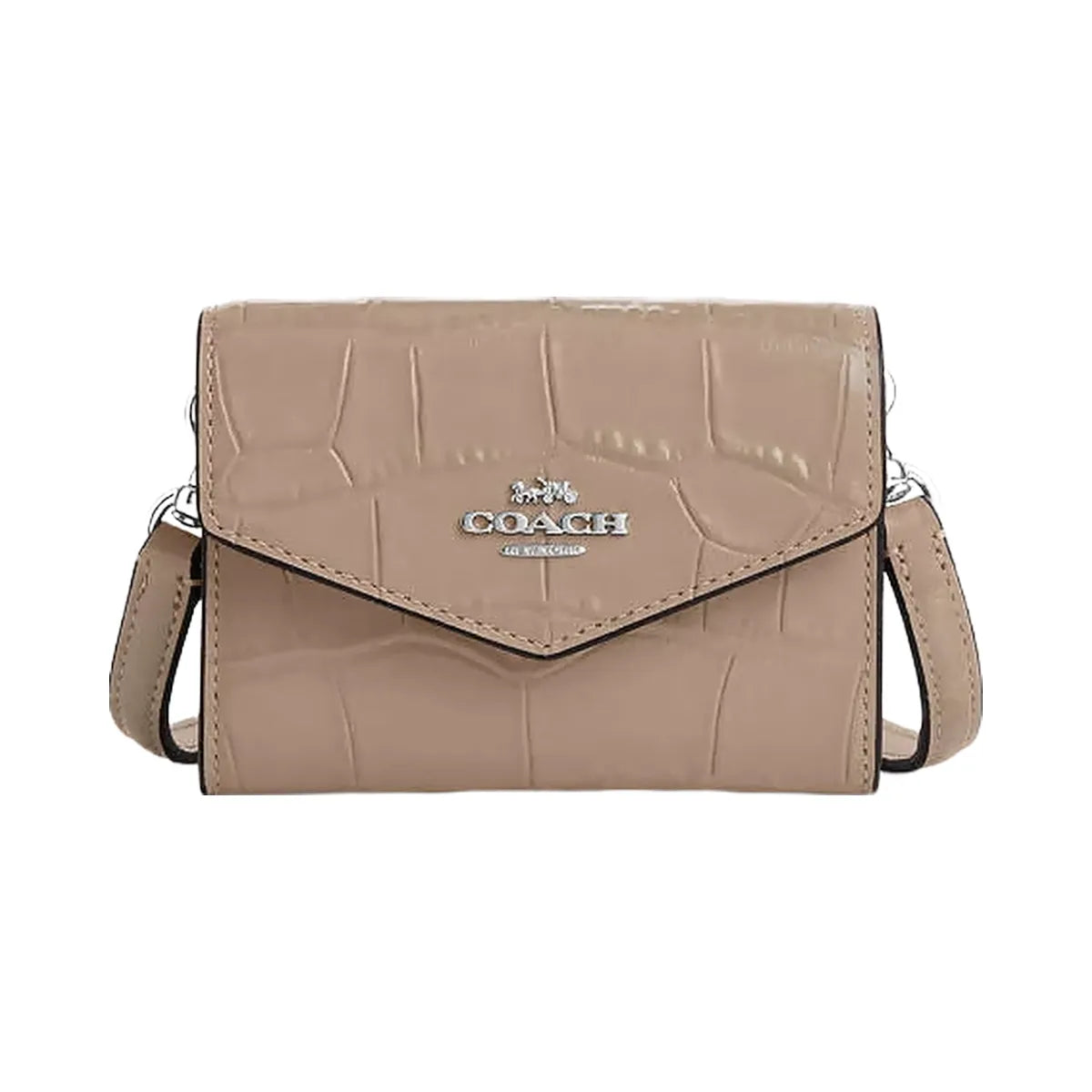 Coach Mini Envelope Wallet With Strap Embossed Crocodile-Silver-Stone