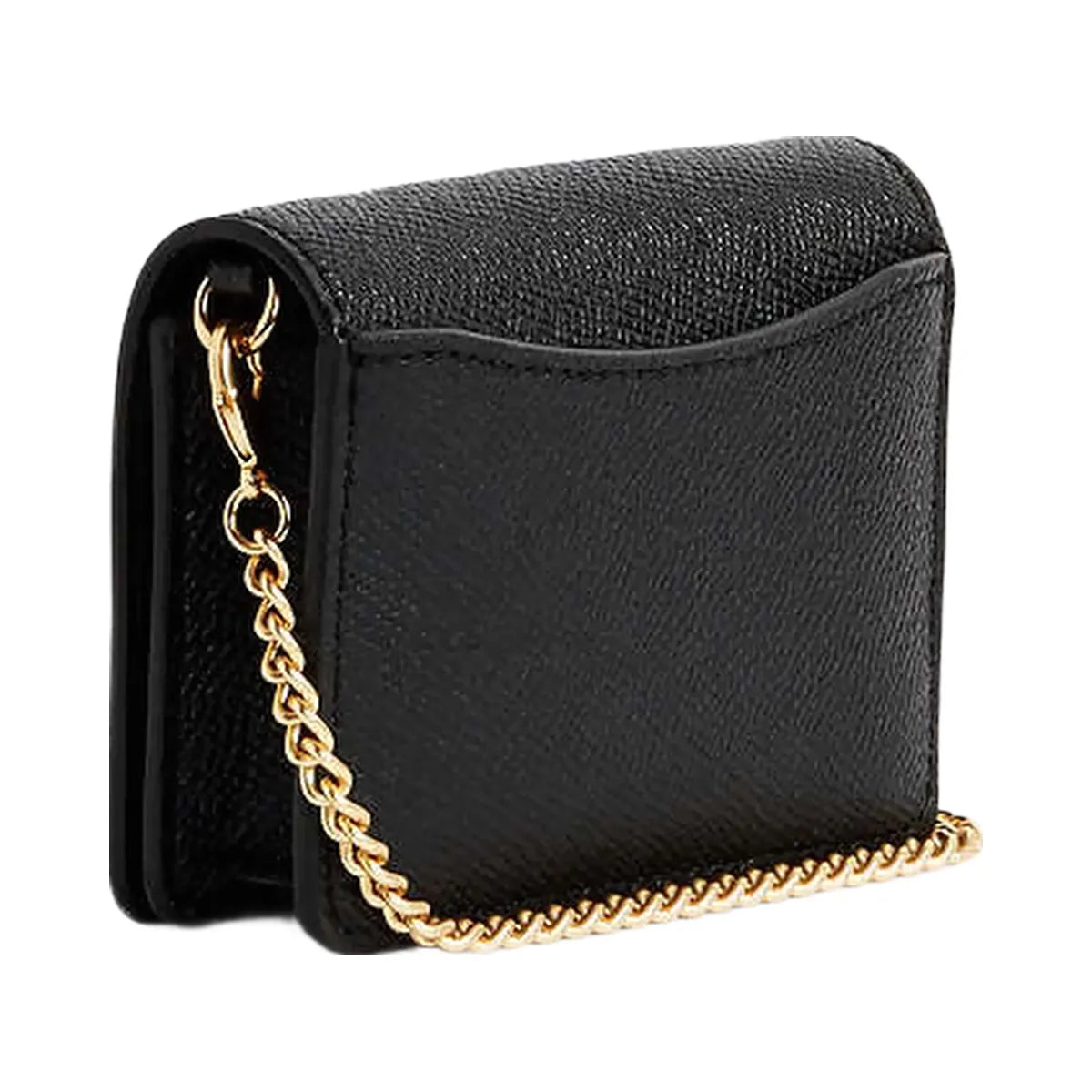 Coach Mini Wallet On A Chain Crossgrain Leather-Gold-Black