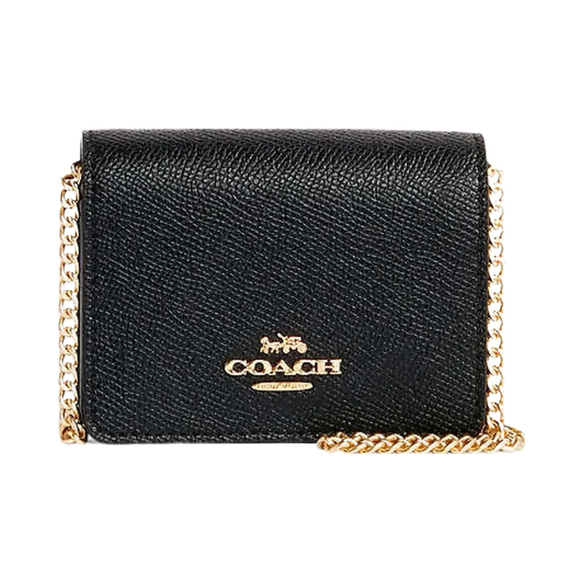 Coach Mini Wallet On A Chain Crossgrain Leather-Gold-Black
