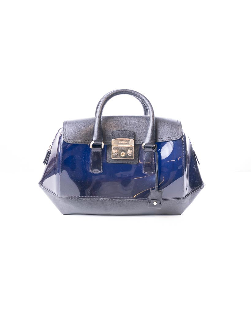 Furla Rubber and Leather Candy Satche - Navy Blue and Black (One Size)