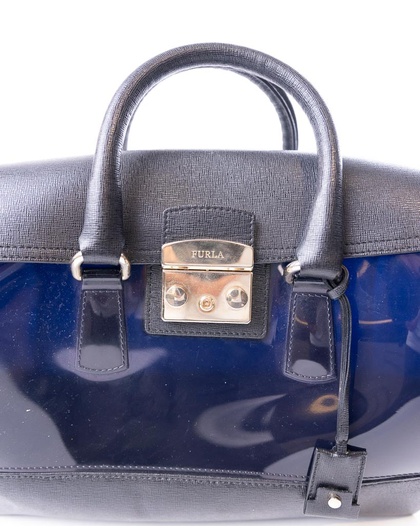 Furla Rubber and Leather Candy Satche - Navy Blue and Black (One Size)