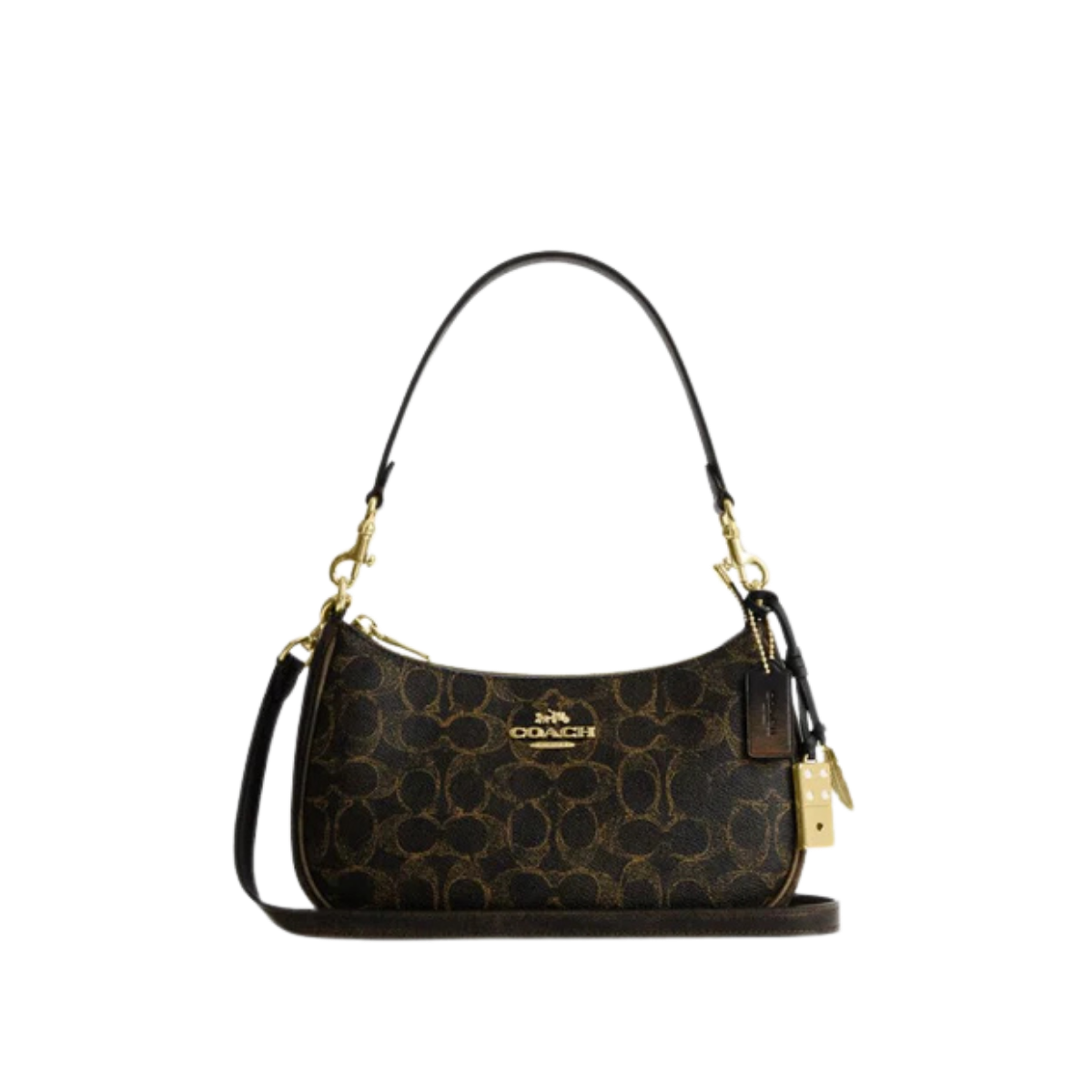 Coach Teri Shoulder Bag In Loved Signature Canvas With Charms Gold Brown