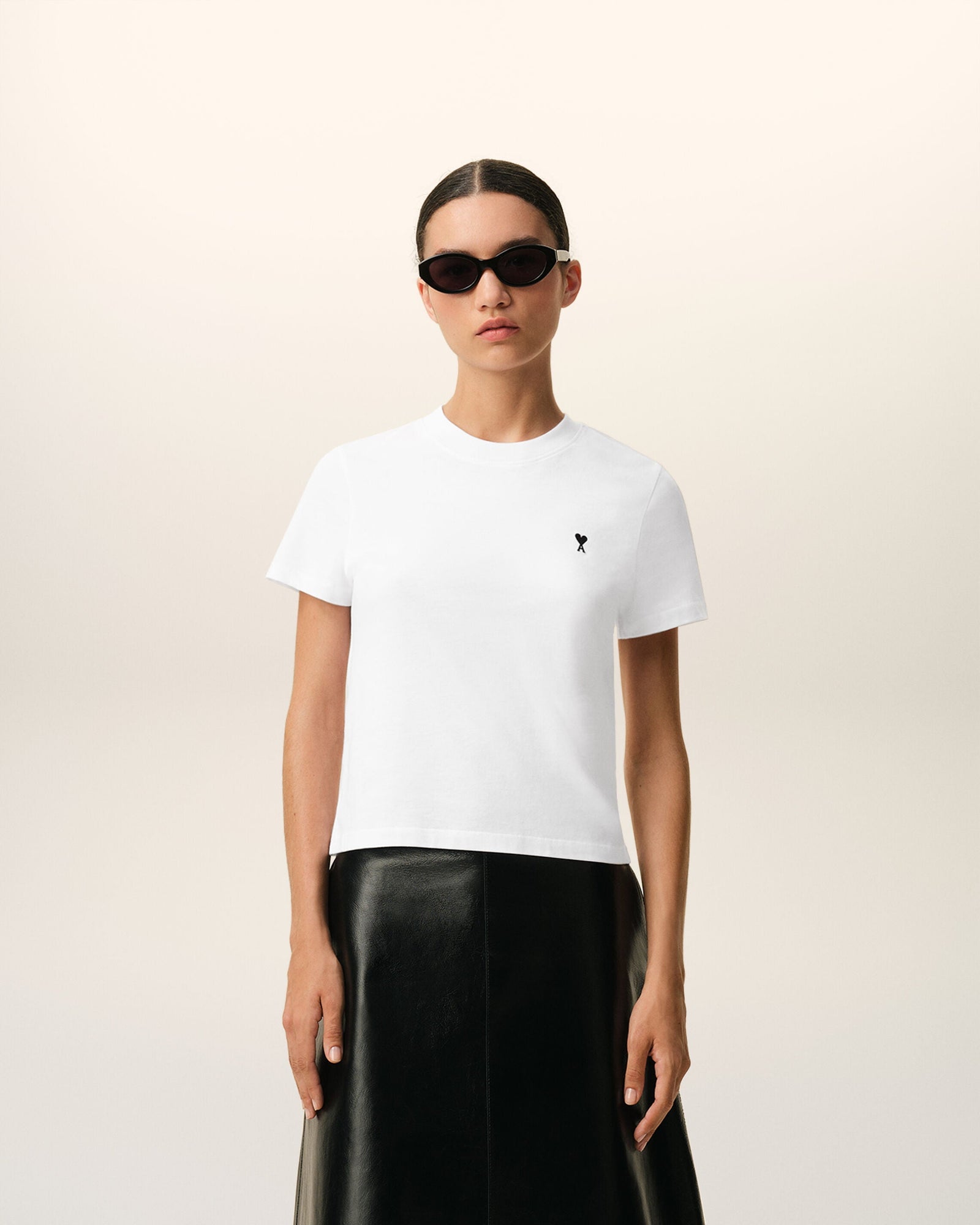 White Cotton Ami De Coeur Cropped T-Shirt Women's