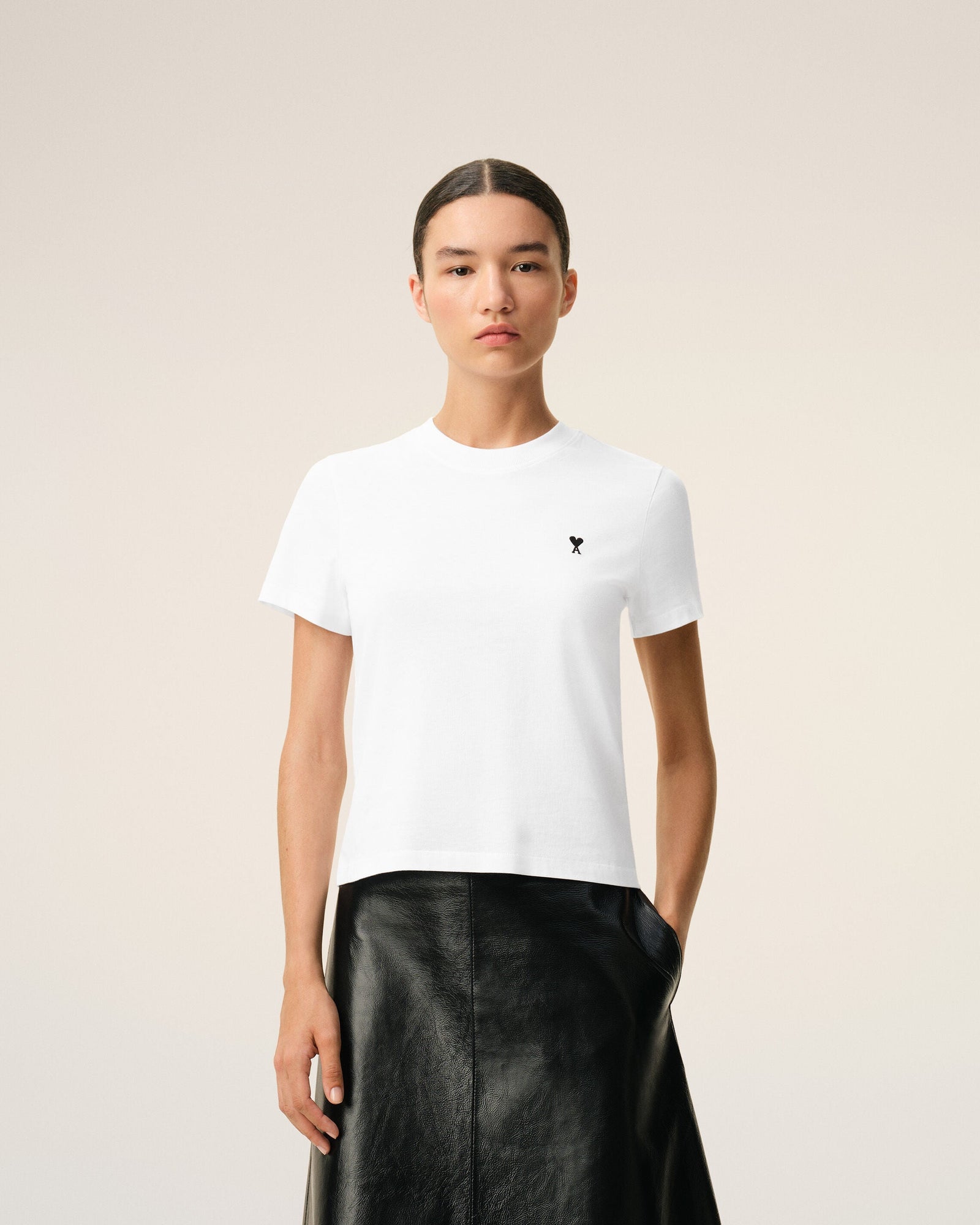 White Cotton Ami De Coeur Cropped T-Shirt Women's