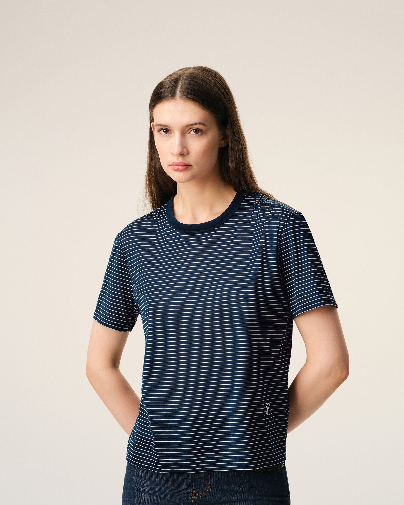 Blue Striped Cotton Ami De Coeur T-Shirt Women's