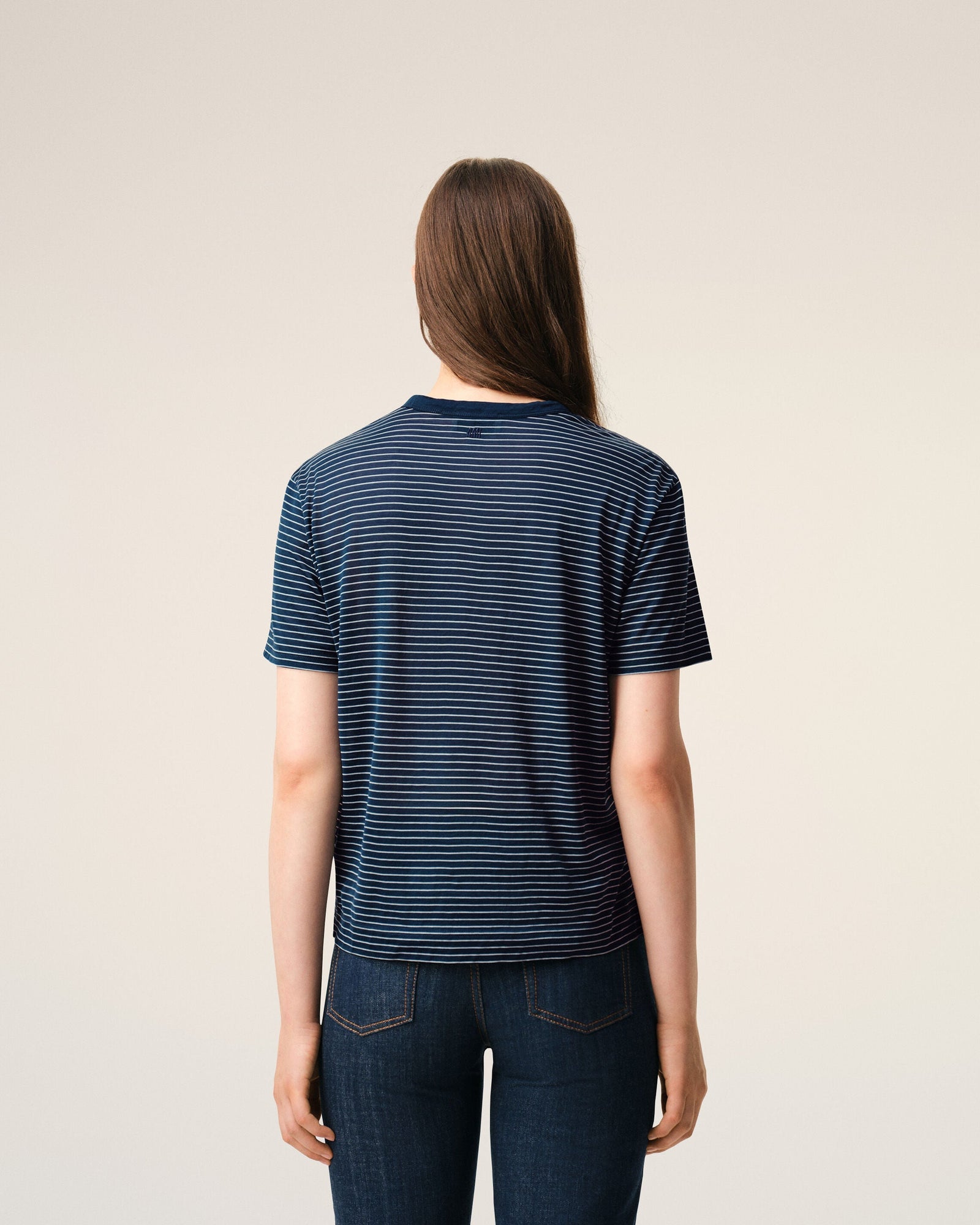 Blue Striped Cotton Ami De Coeur T-Shirt Women's