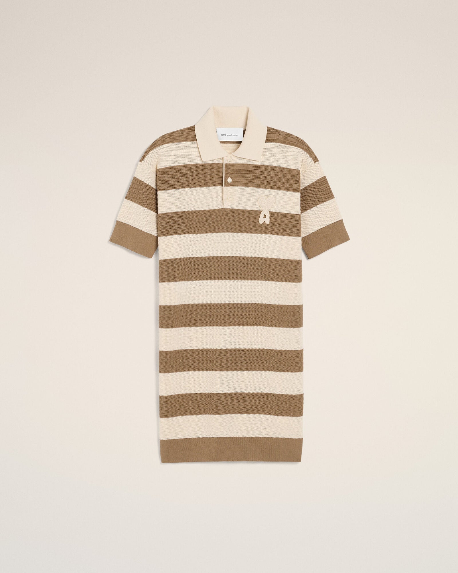 White And Brown Cotton Polo Dress Ami De Coeur Patch Women's