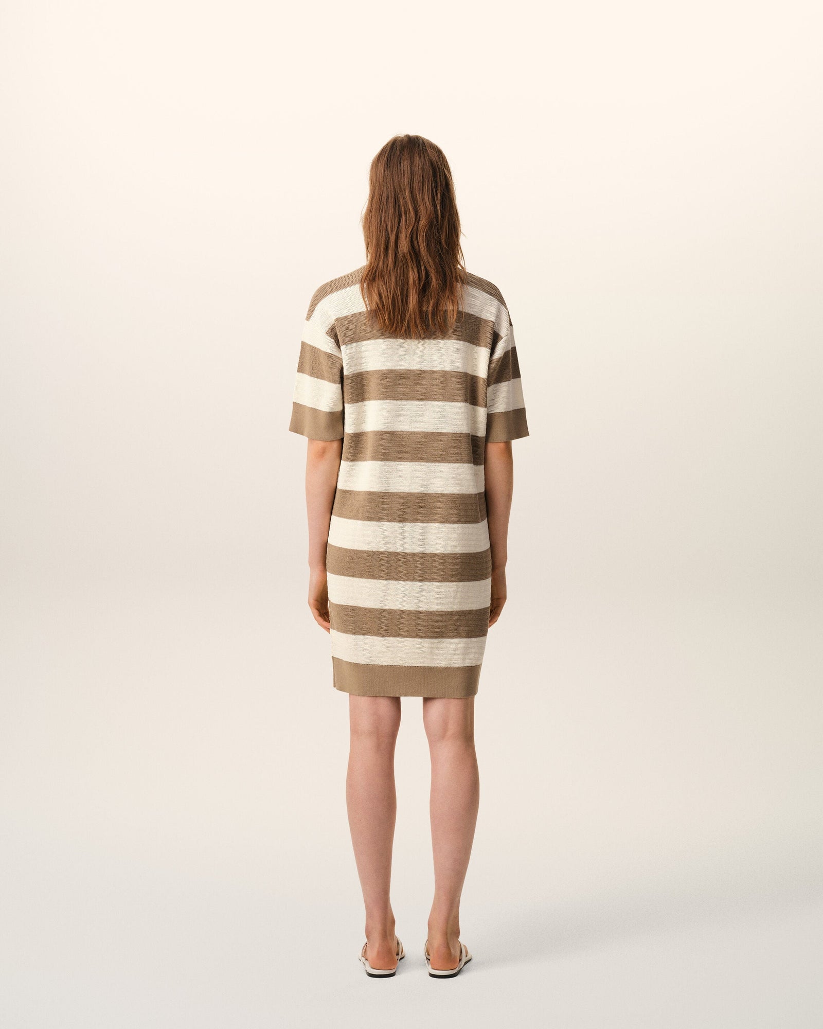 White And Brown Cotton Polo Dress Ami De Coeur Patch Women's