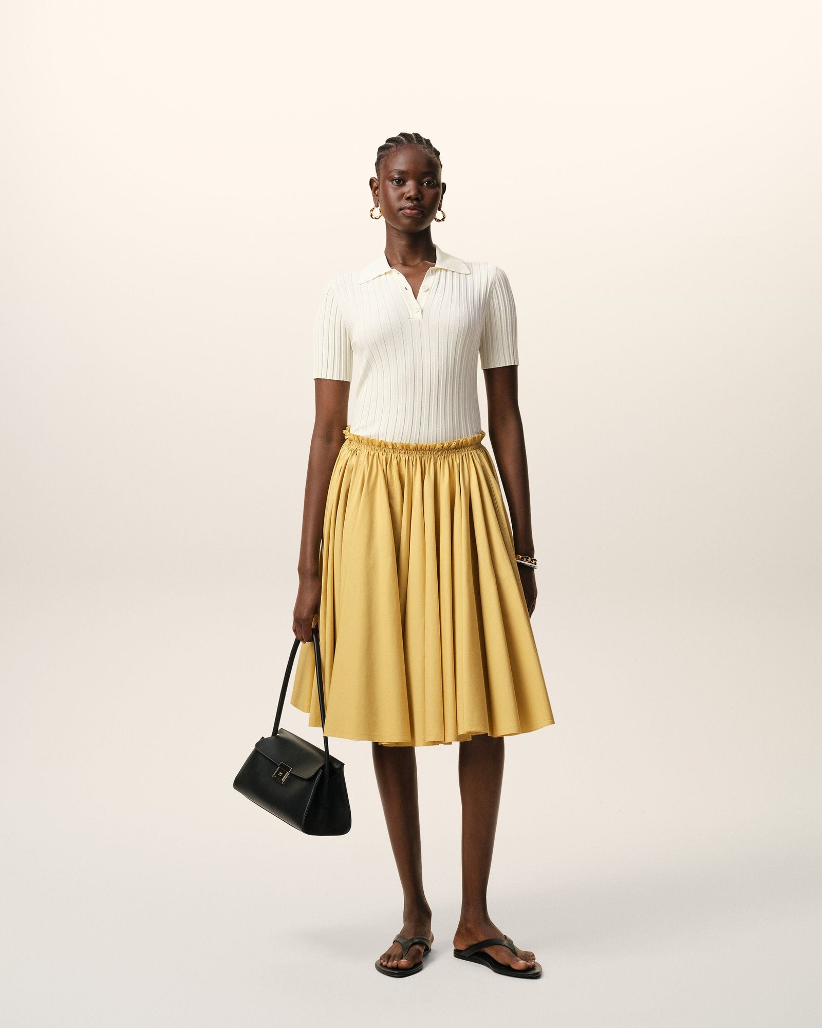 AmiParis Yellow Cotton Midi Corolla Skirt Women's