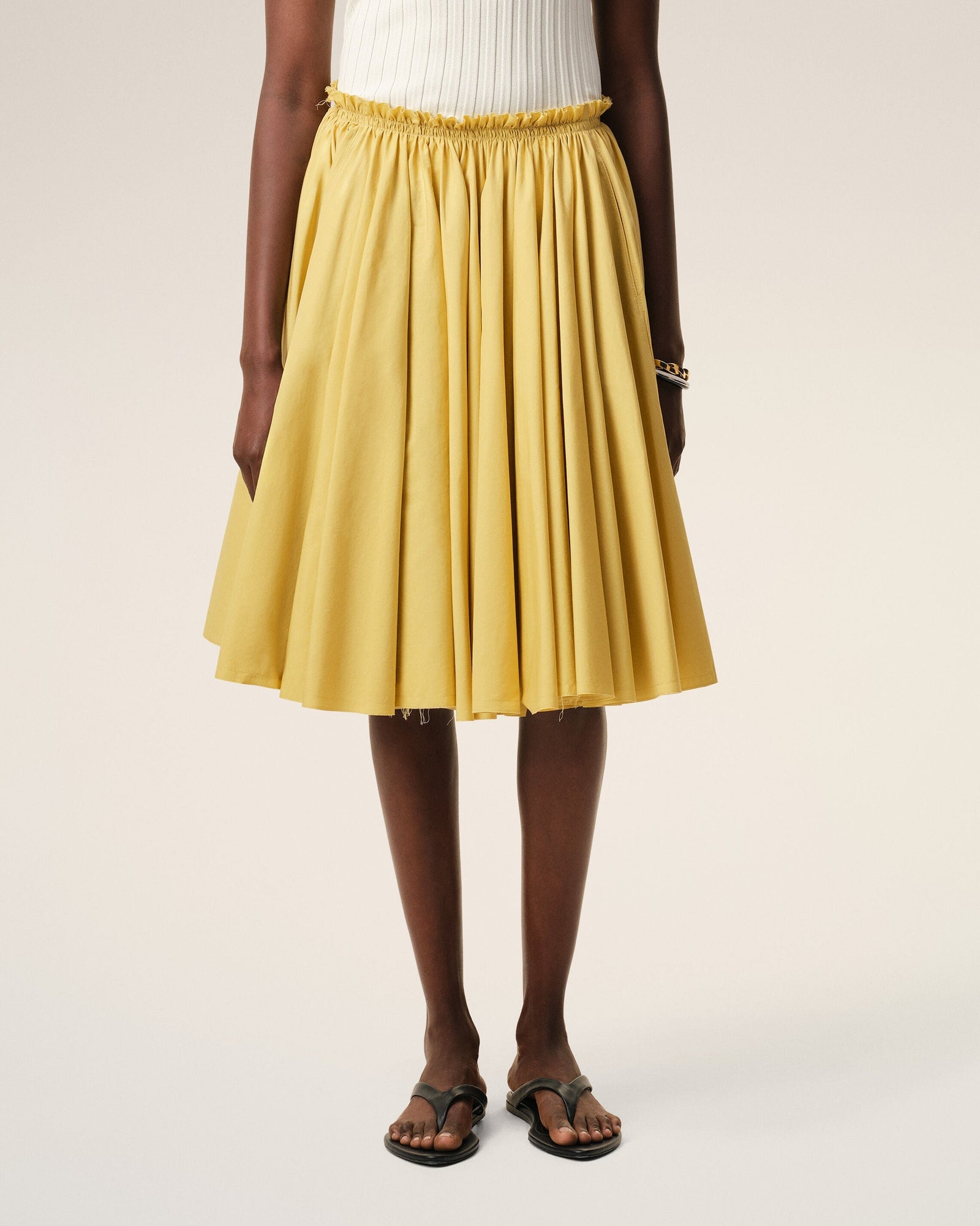 AmiParis Yellow Cotton Midi Corolla Skirt Women's