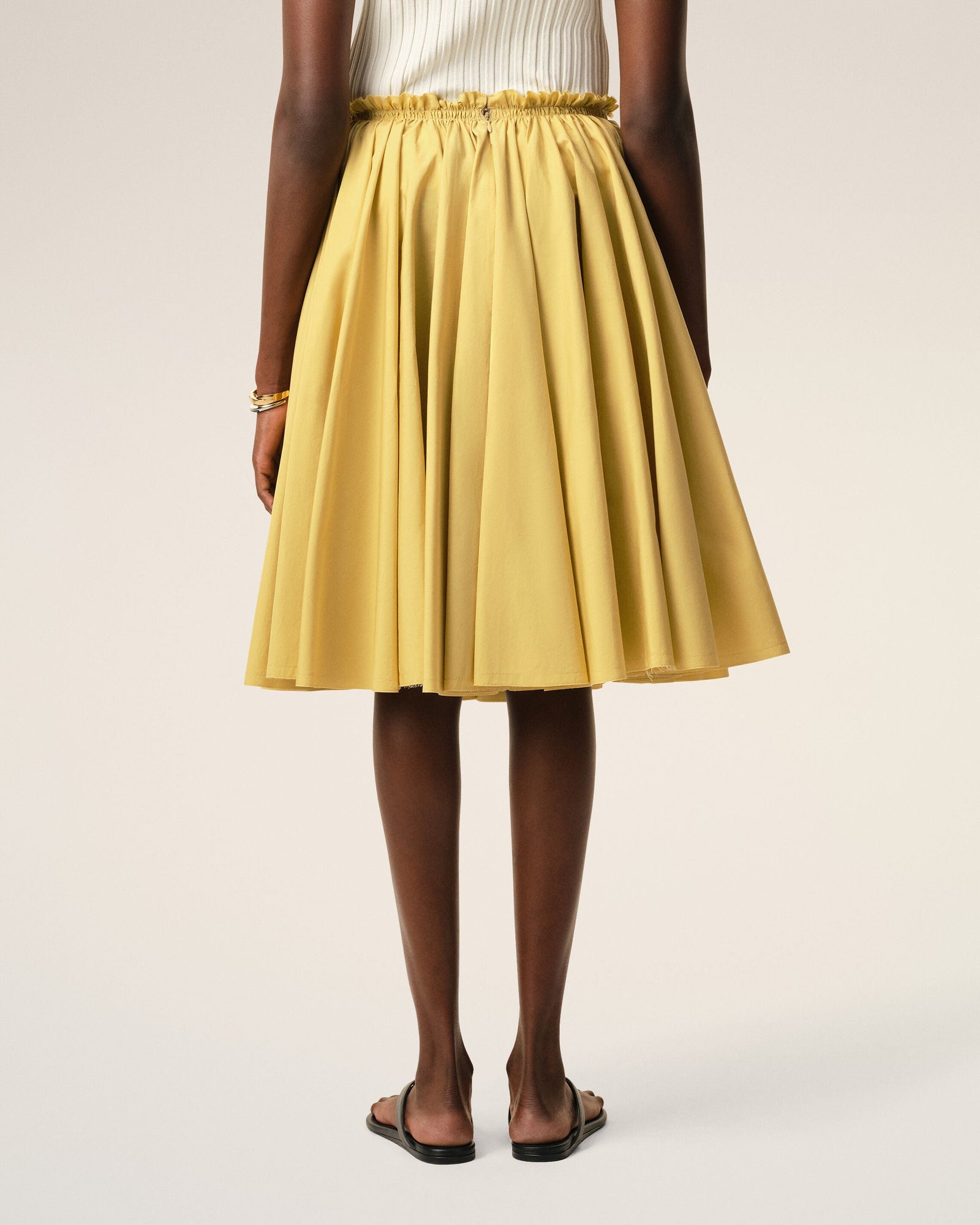 AmiParis Yellow Cotton Midi Corolla Skirt Women's