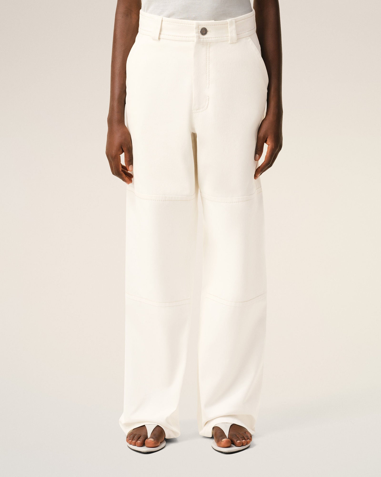 AmiParis White Cotton Worker Trousers Women's
