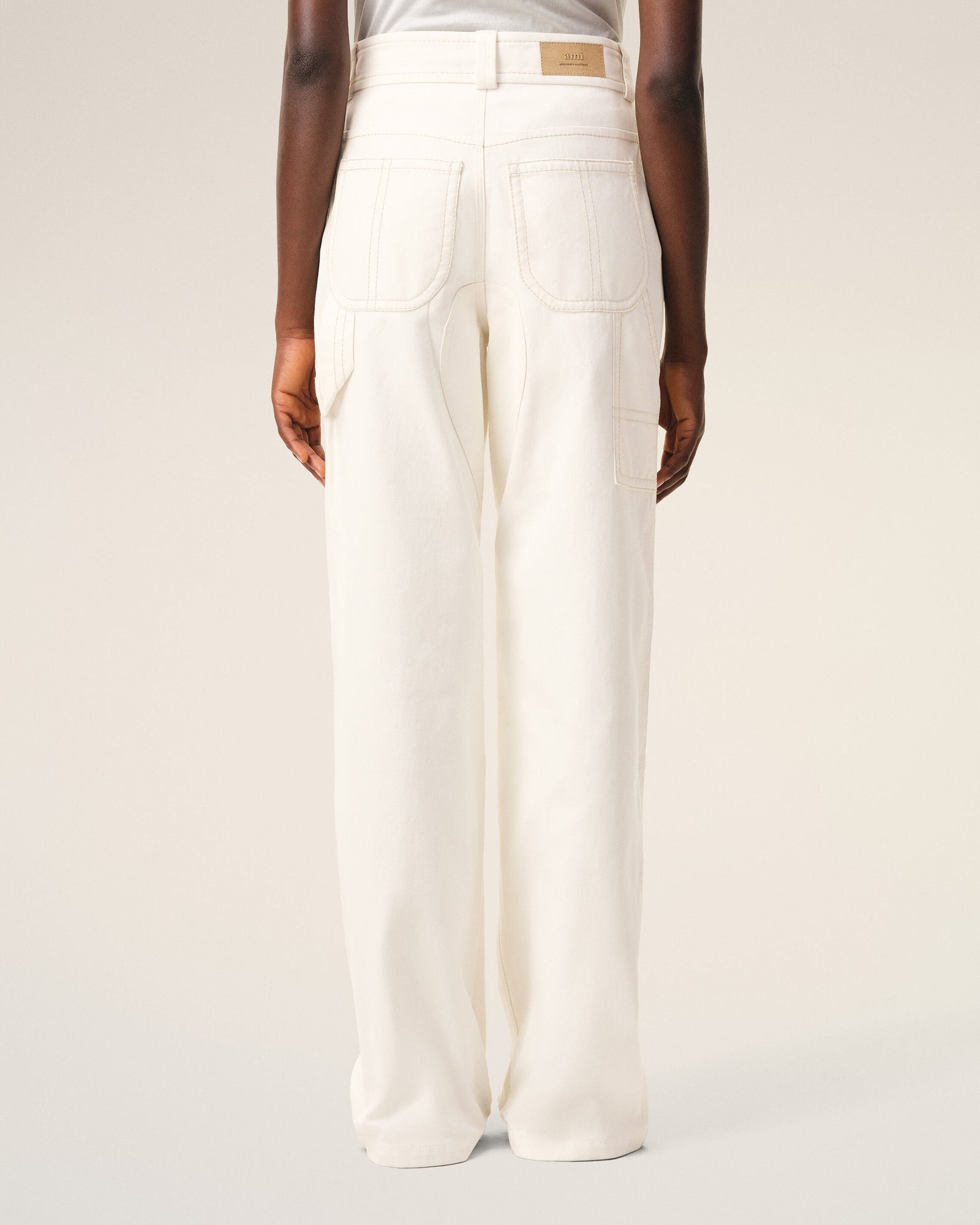 AmiParis White Cotton Worker Trousers Women's