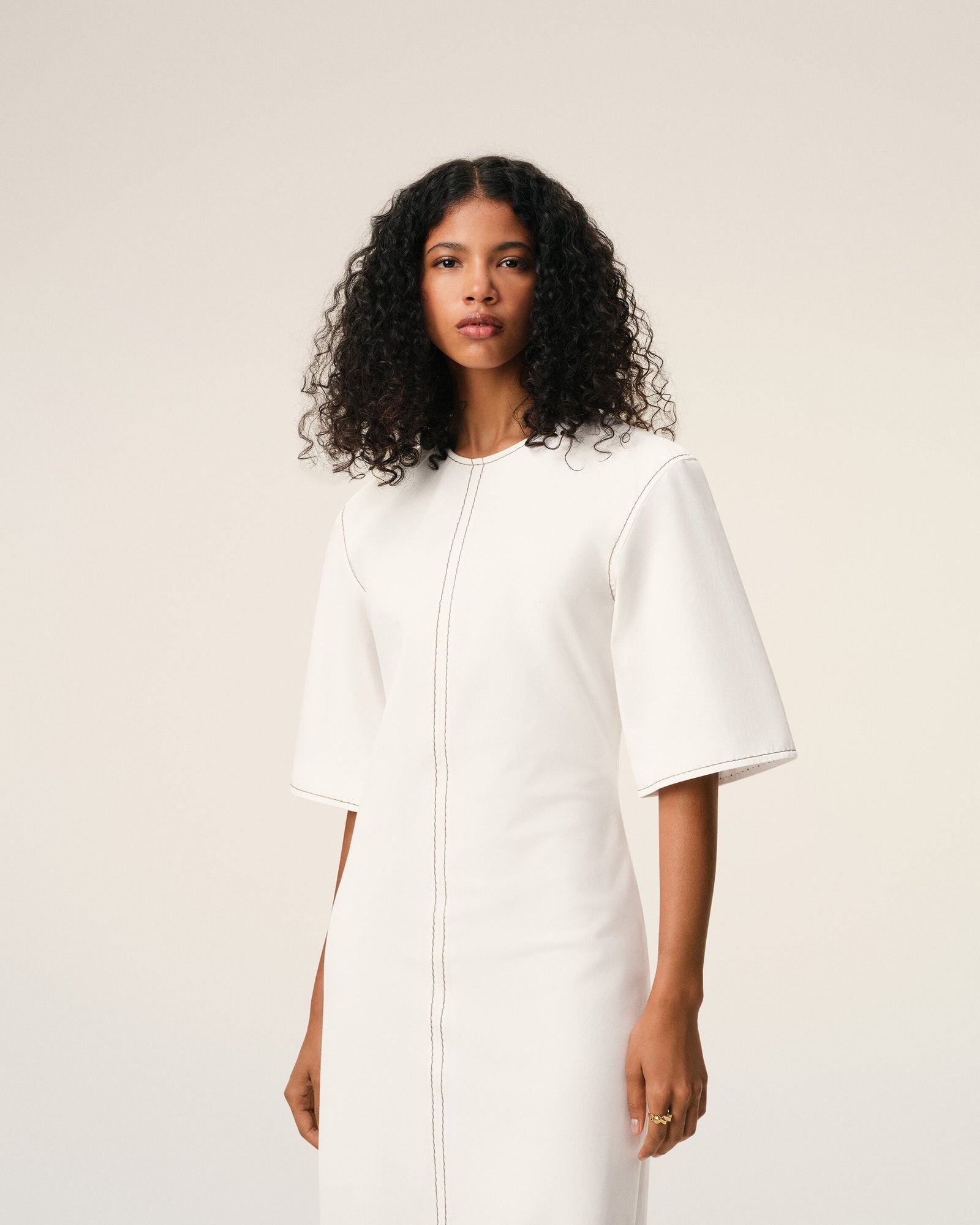 AmiParis White Cotton Long Fitted Dress Women's