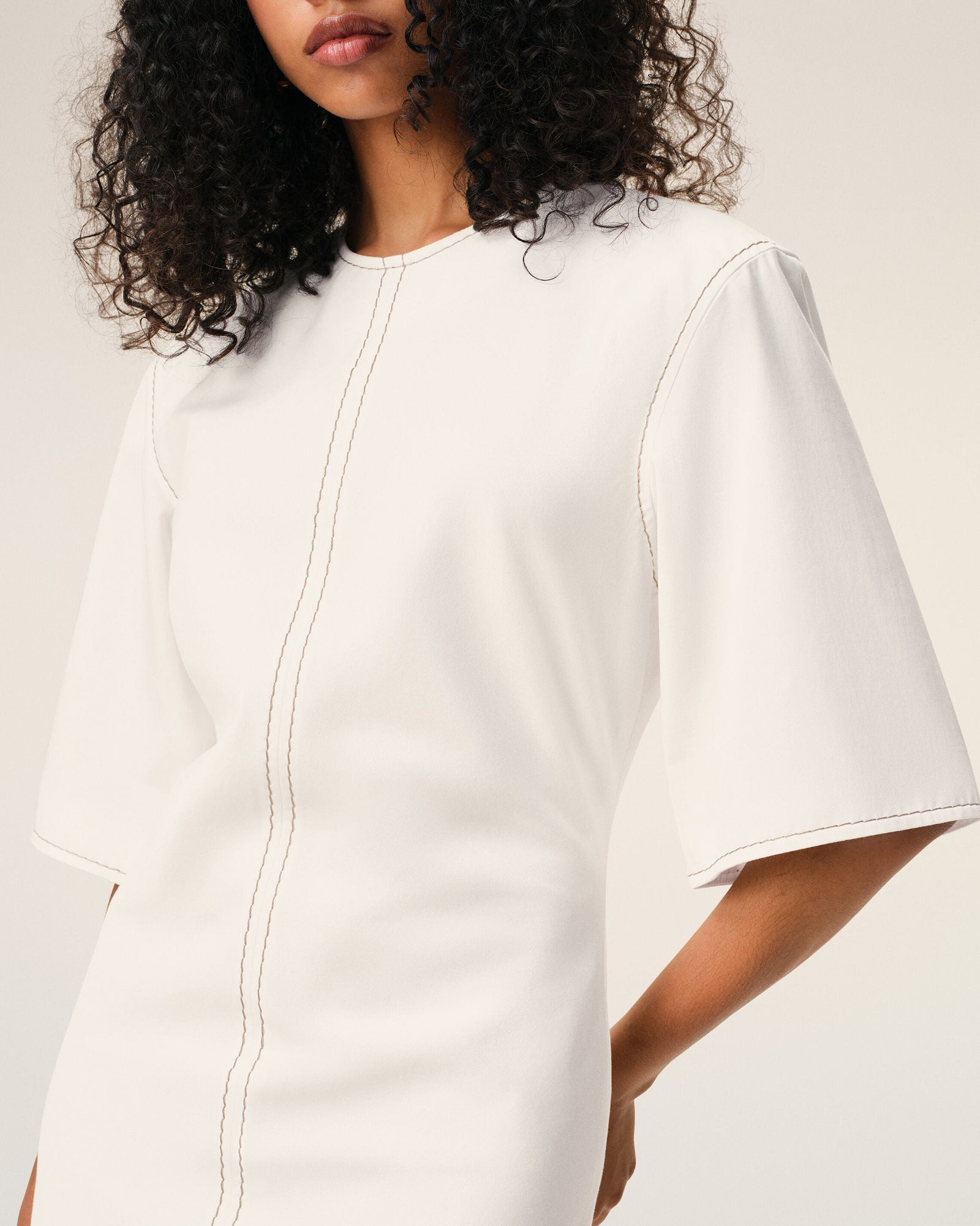 AmiParis White Cotton Long Fitted Dress Women's