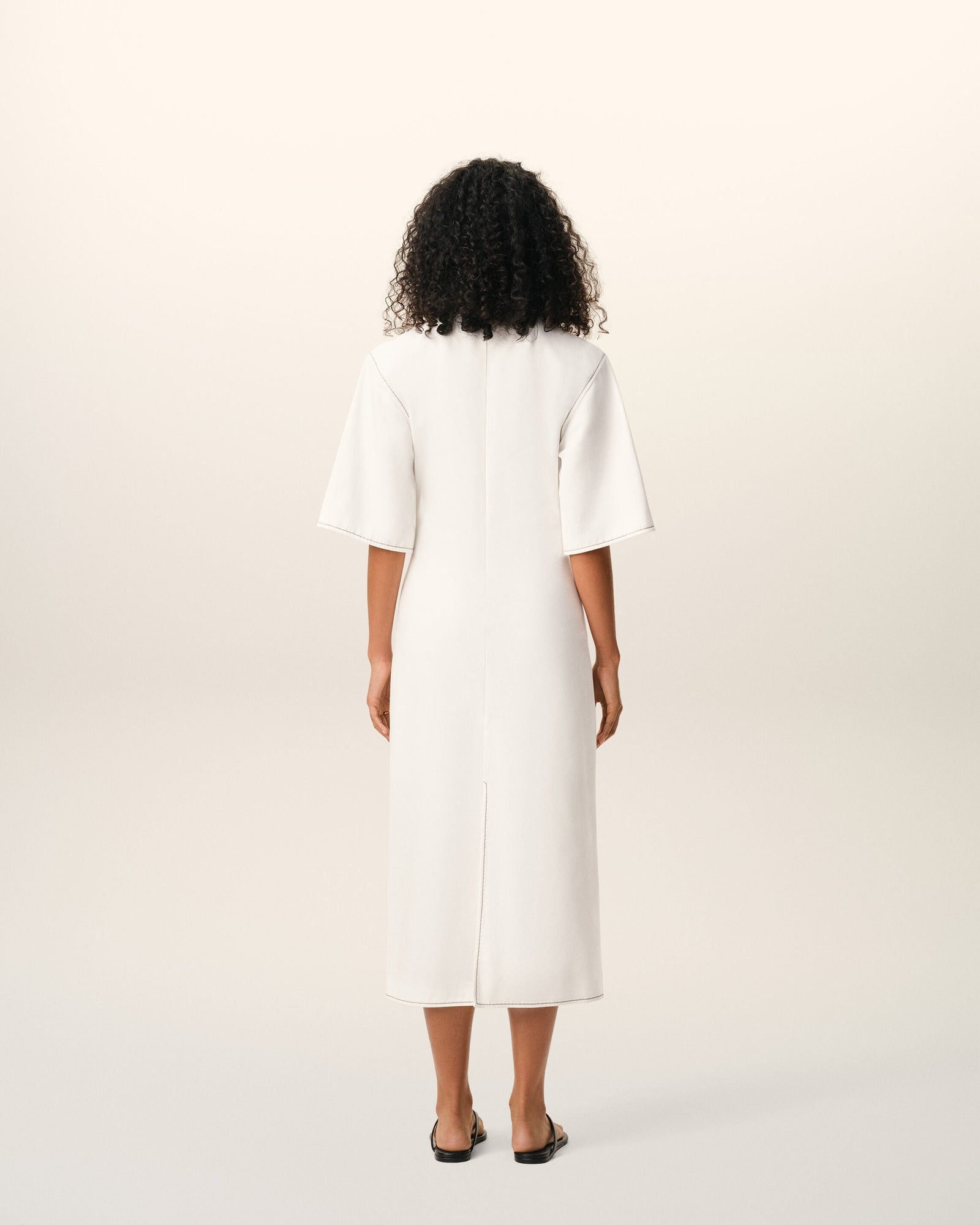 AmiParis White Cotton Long Fitted Dress Women's