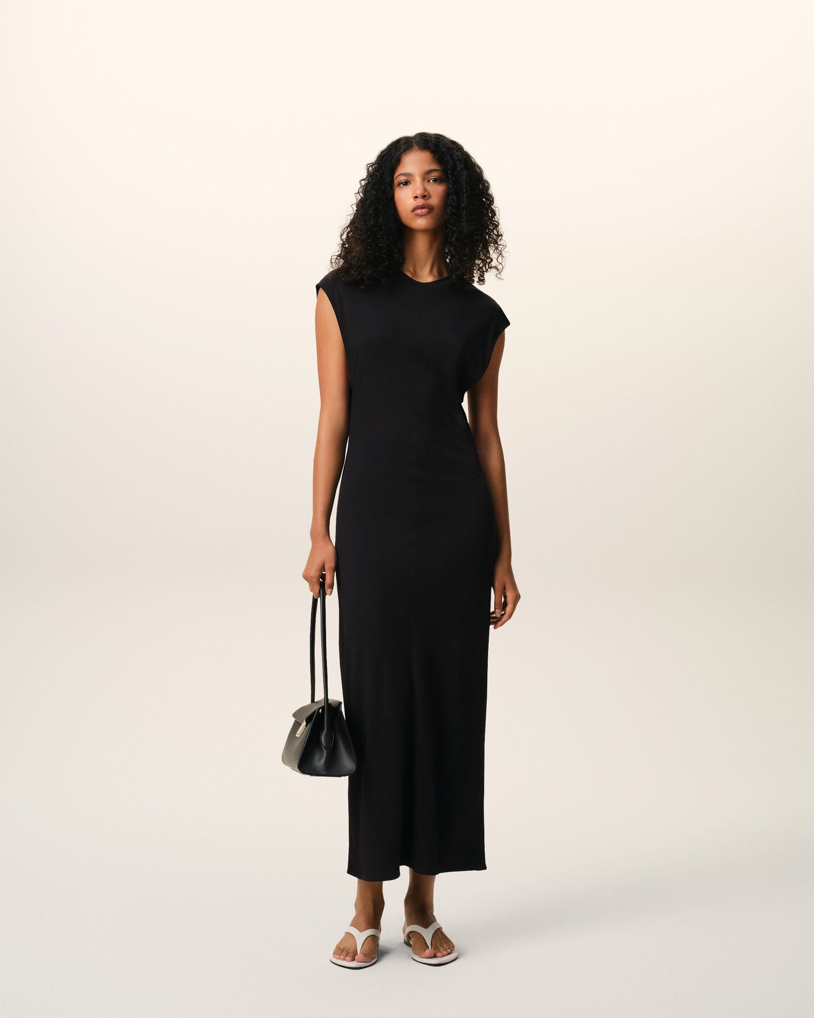 AmiParis Black Jersey Sleeveless Fitted Long Dress Women's