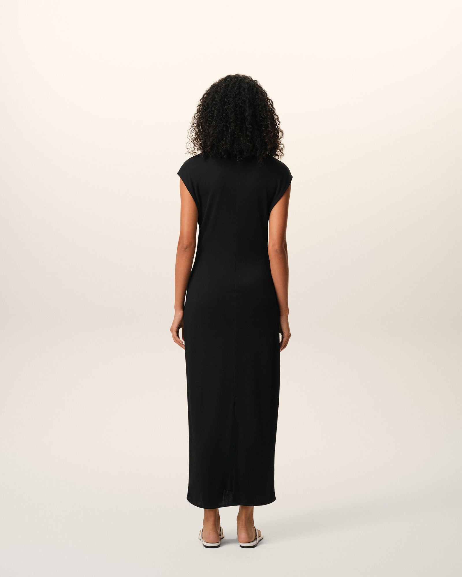 AmiParis Black Jersey Sleeveless Fitted Long Dress Women's