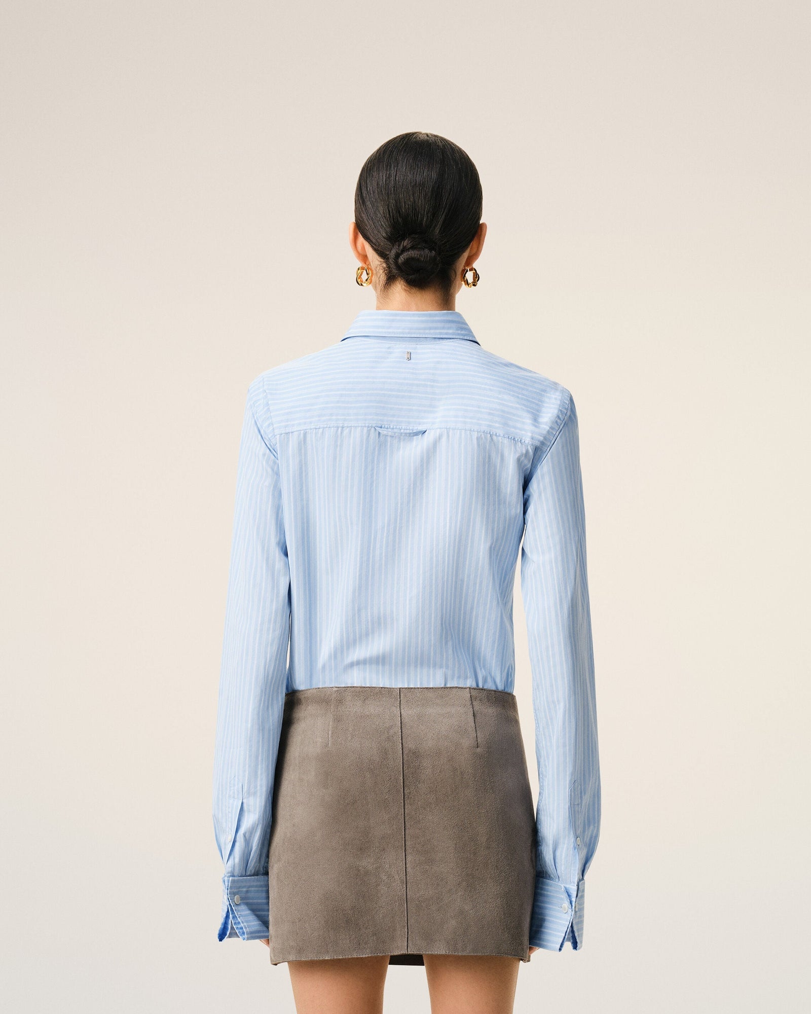 AmiParis Blue Cotton Long Sleeve Ruffled Adjusted Shirt Women's