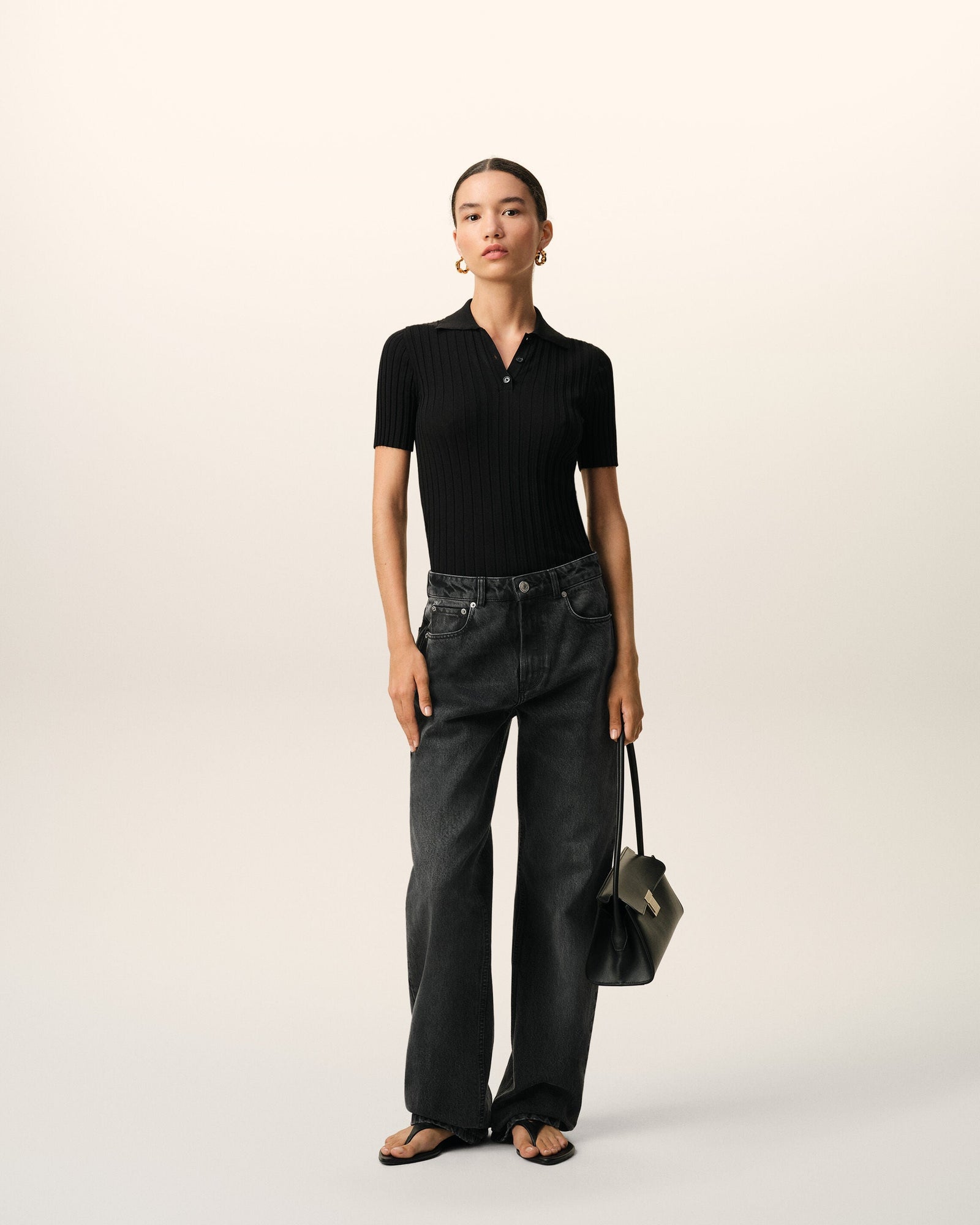 AmiParis Black Cotton Large Fit Jeans Women's