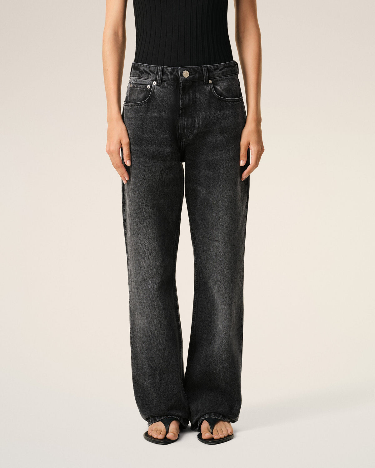 AmiParis Black Cotton Large Fit Jeans Women's
