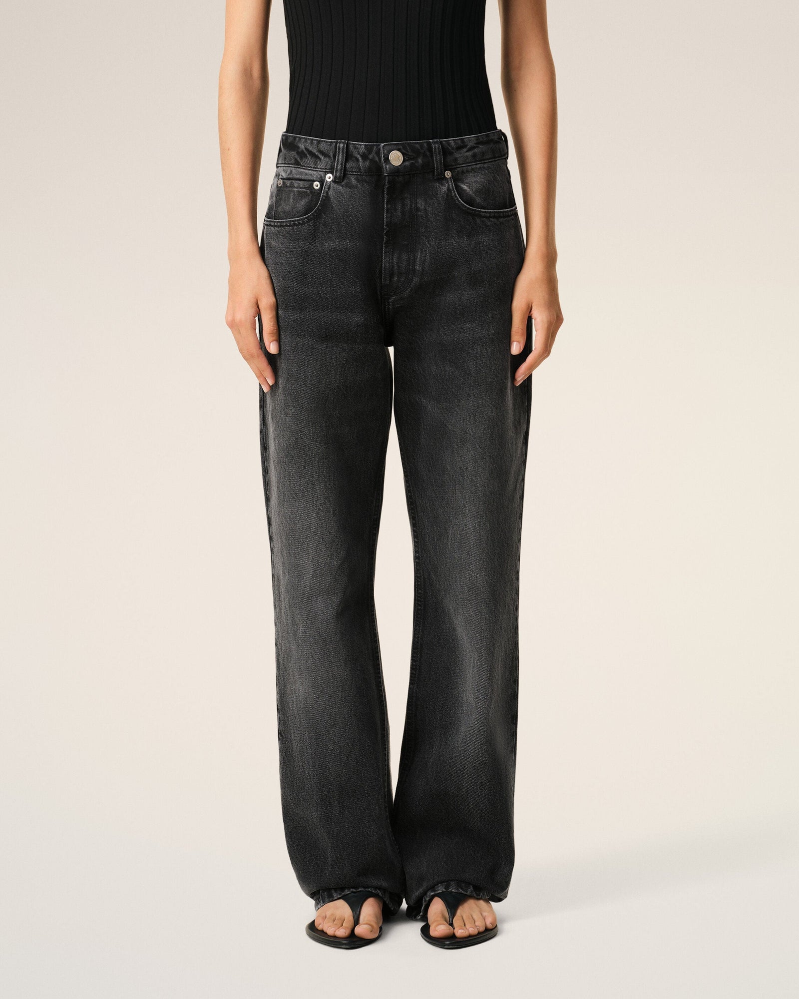 AmiParis Black Cotton Large Fit Jeans Women's