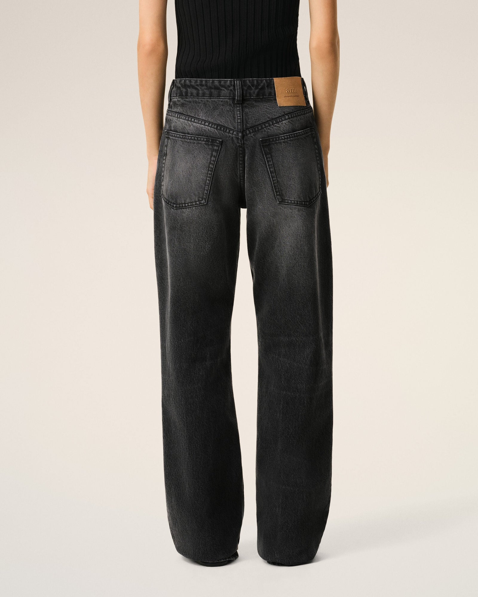AmiParis Black Cotton Large Fit Jeans Women's