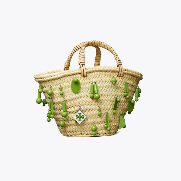 Tory Burch Small Raffia Embroidered Tote Wild Leaves