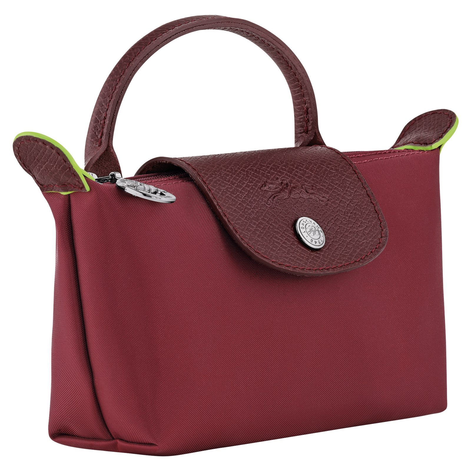 Longchamp Le Pliage Green Pouch with handle Pomegranate
