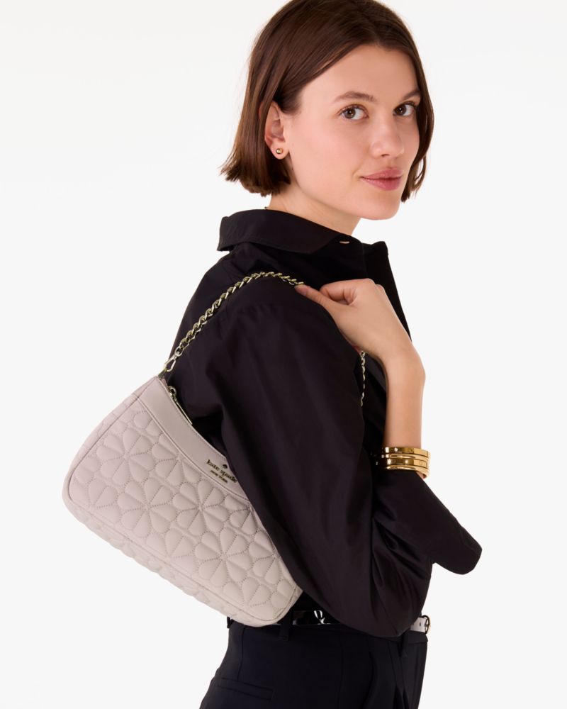 KateSpade Spade Flower Quilted Fabric Convertible Crossbody Cozy Grey